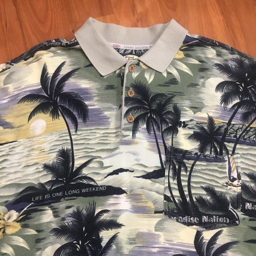 Tommy Bahama Green and Gray Palm Tree Polo Shirt